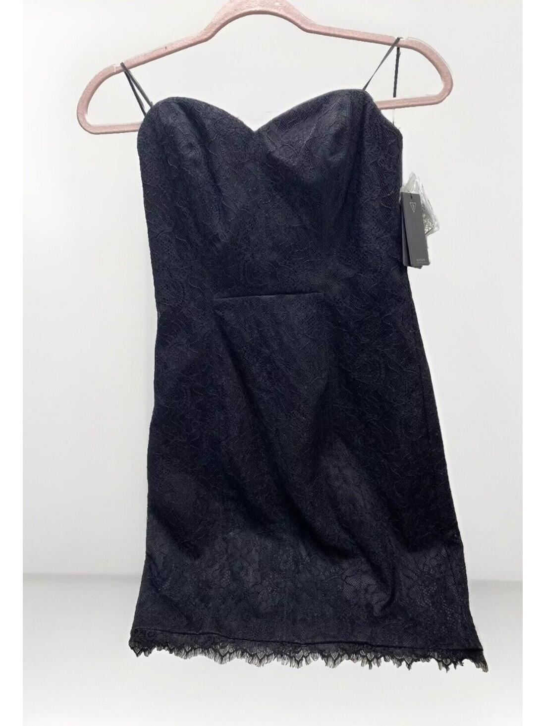 Guess Strapless Black Mini Dress Size 6 Cupped Slim Lace Style Short Dress